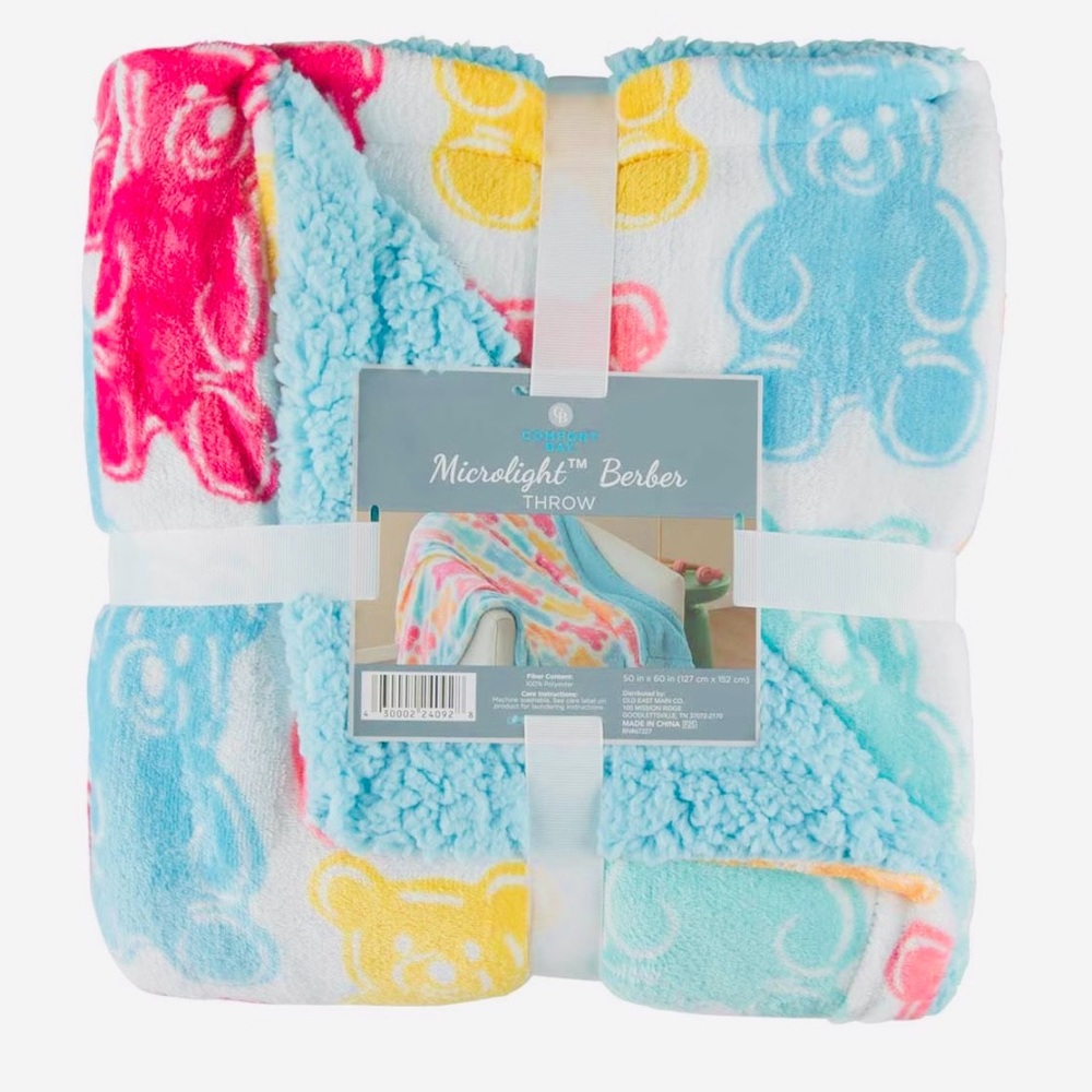 Comfort Bay Microlight Berber Gummy Bear Throw 50”x60”-NEW